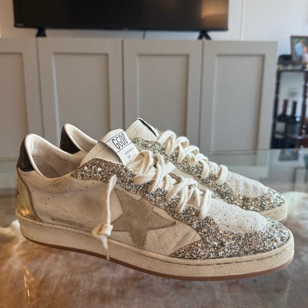 Golden Goose Ballstar Leather Glitter Sneakers